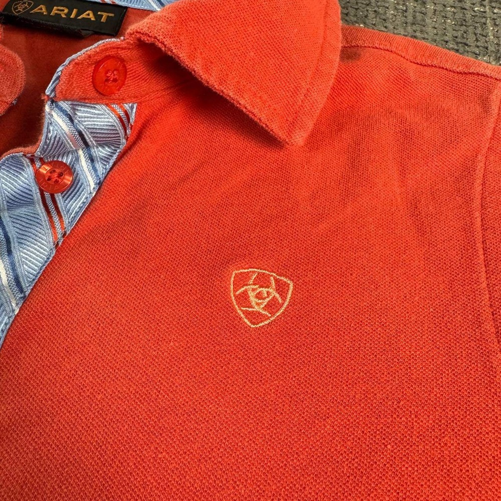 Ariat Short Sleeve Polo Shirt Womens Small Coral Red Equestrian Logo Pique - Picture 4 of 13